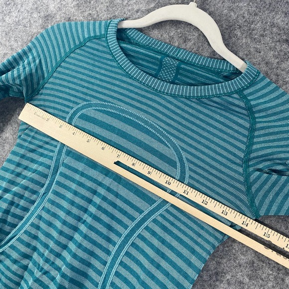 Lululemon Swiftly Tech Long Sleeve Top 4 Striped Teal Crew Neck - Picture 10 of 13